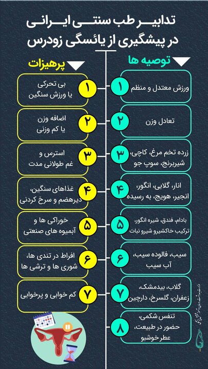 اینفوگرافی طب سنتی ایرانی برای مقابله با یائسگی زودرس 